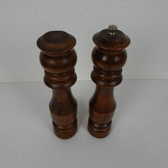 Woodcrest By Styson Wooden Salt Shaker Pepper Grinder 10 Inches MCM Vintage - Picture 3 of 16